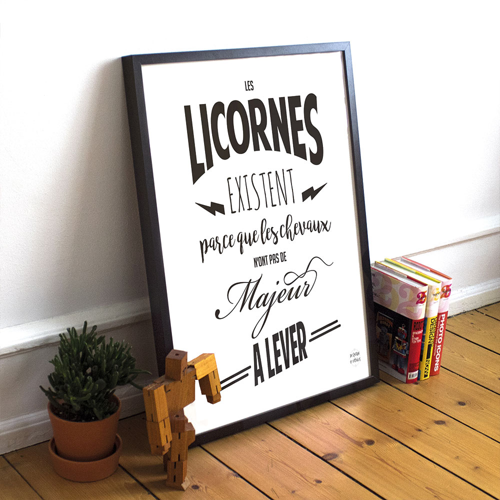 affiche licorne par de carton et d'étoiles