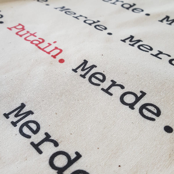 tote bag merde putain par de carton et d'étoiles